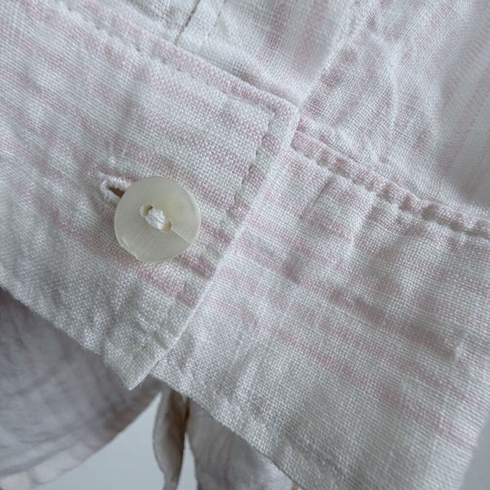 spartina 449 linen striped pocket coastal quiet luxury cream, pink women's top m - Picture 8 of 9